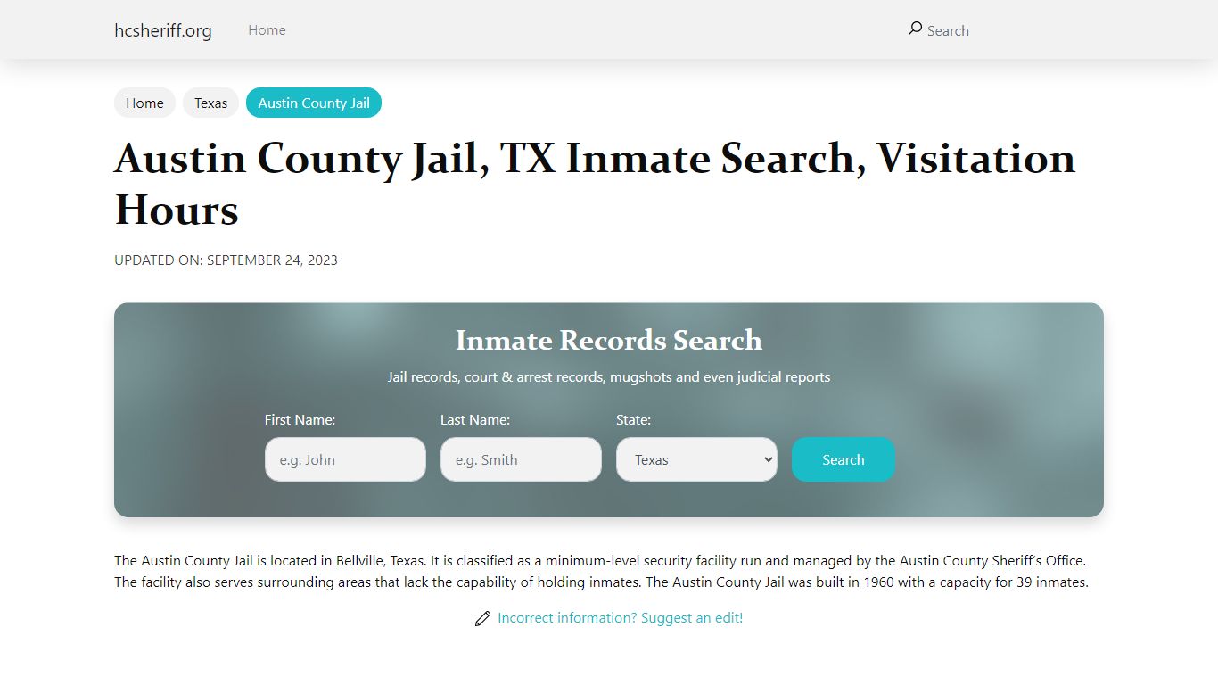 Austin County Jail, TX Inmate Search, Visitation Hours